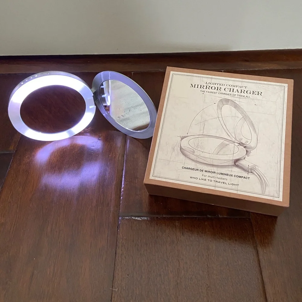Restoration Hardware Lighted Compact Mirror Charger, Silver, NWT